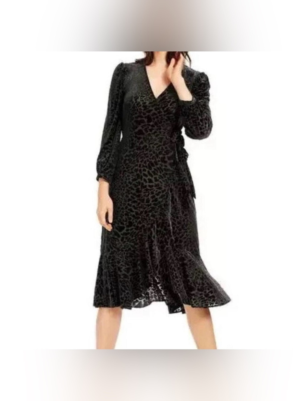 Calvin Klein Black Velvet Burnout Wrap Dress
